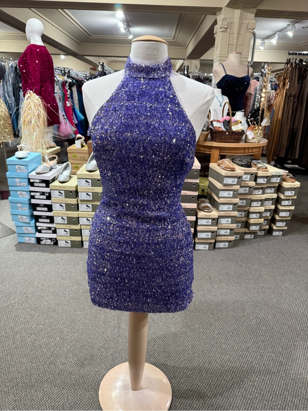Sequin Halter Mini Dress in Purple - Sparkle Party Dress